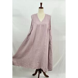 NEST ROBE OS  M L Lilac Purple Linen Pleated Shoulder Sleeveless Midi Tank Dress